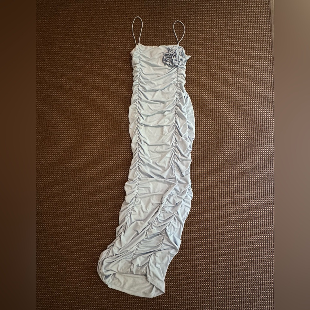 Elegant Light Blue Ruched Gown (M)